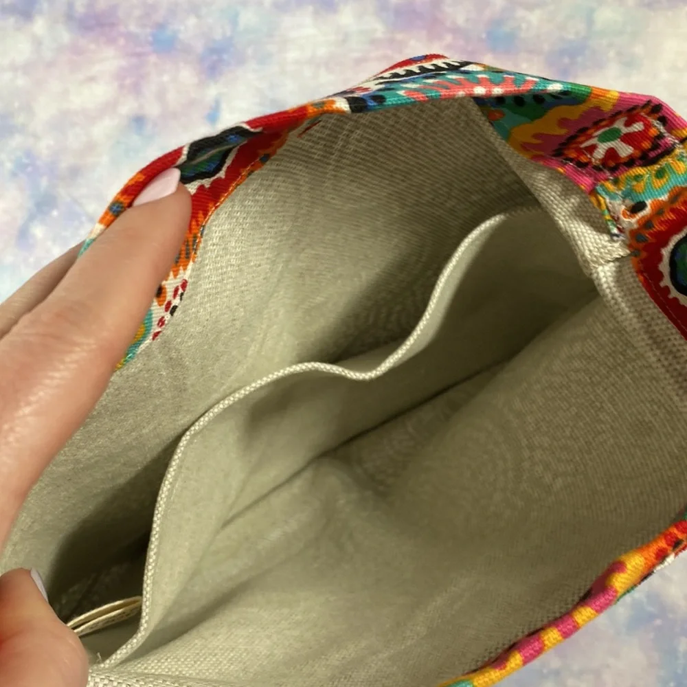 Kimbleberries • Boho Mixed Print Pom Pom Crossbody Canvas Bag